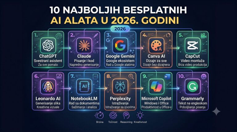 Kolaž logotipa besplatnih AI alata za 2026. godinu