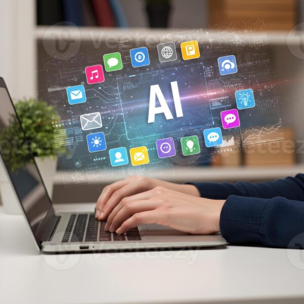 Osoba radi od kuće na laptopu uz pomoć AI alata