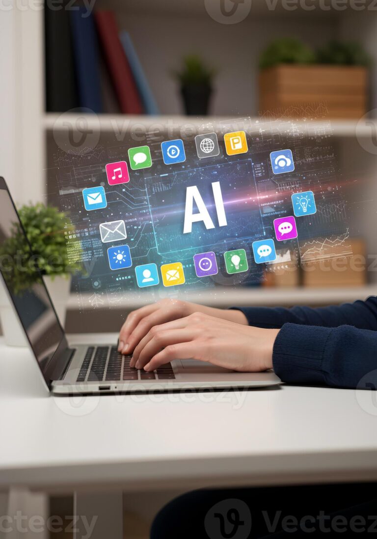 Osoba radi od kuće na laptopu uz pomoć AI alata